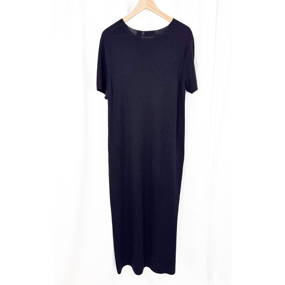 Vintage 90s Nordstrom Knit Maxi Dress Plus Size 1X Black Short Sleeve Side Slit